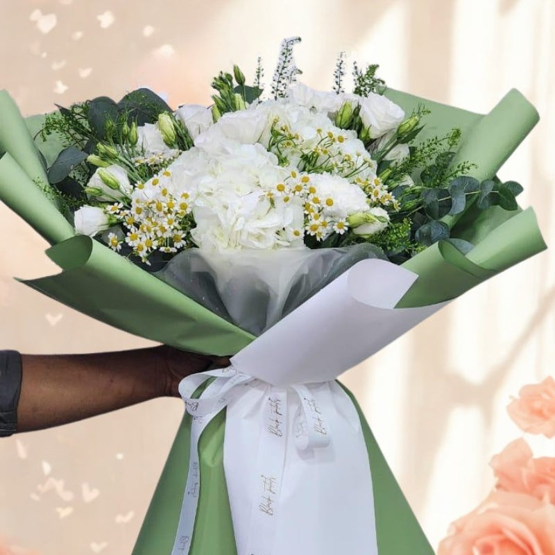 Hand-Wrapped White Flower Bouquet
