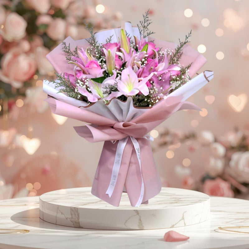 Blush Lily & Rose Flower Bouquet