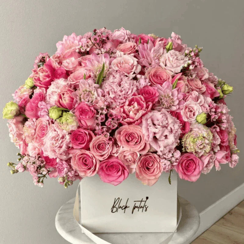 Pink-Full in Black Petals Medium Square Box - Black Petals