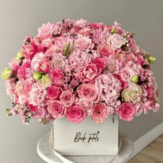 Pink-Full in Black Petals Medium Square Box - Black Petals