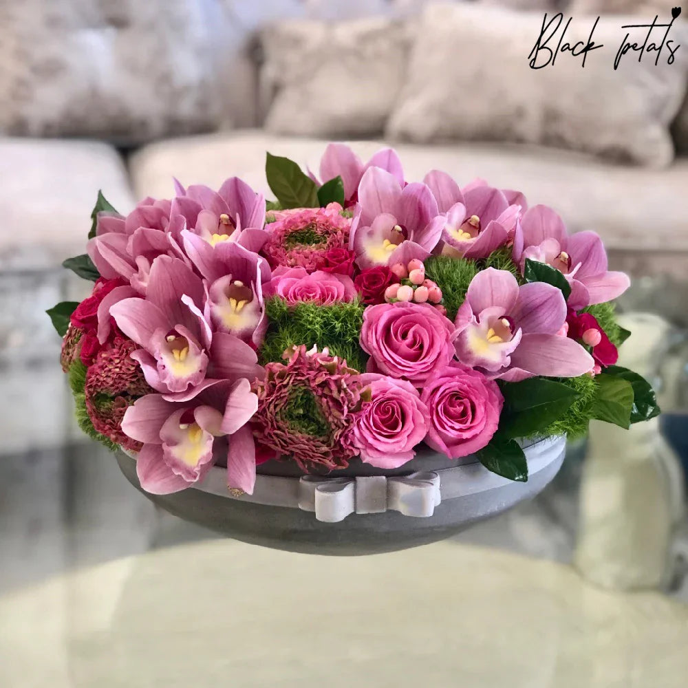 Pink Garden In A Vase - Black Petals
