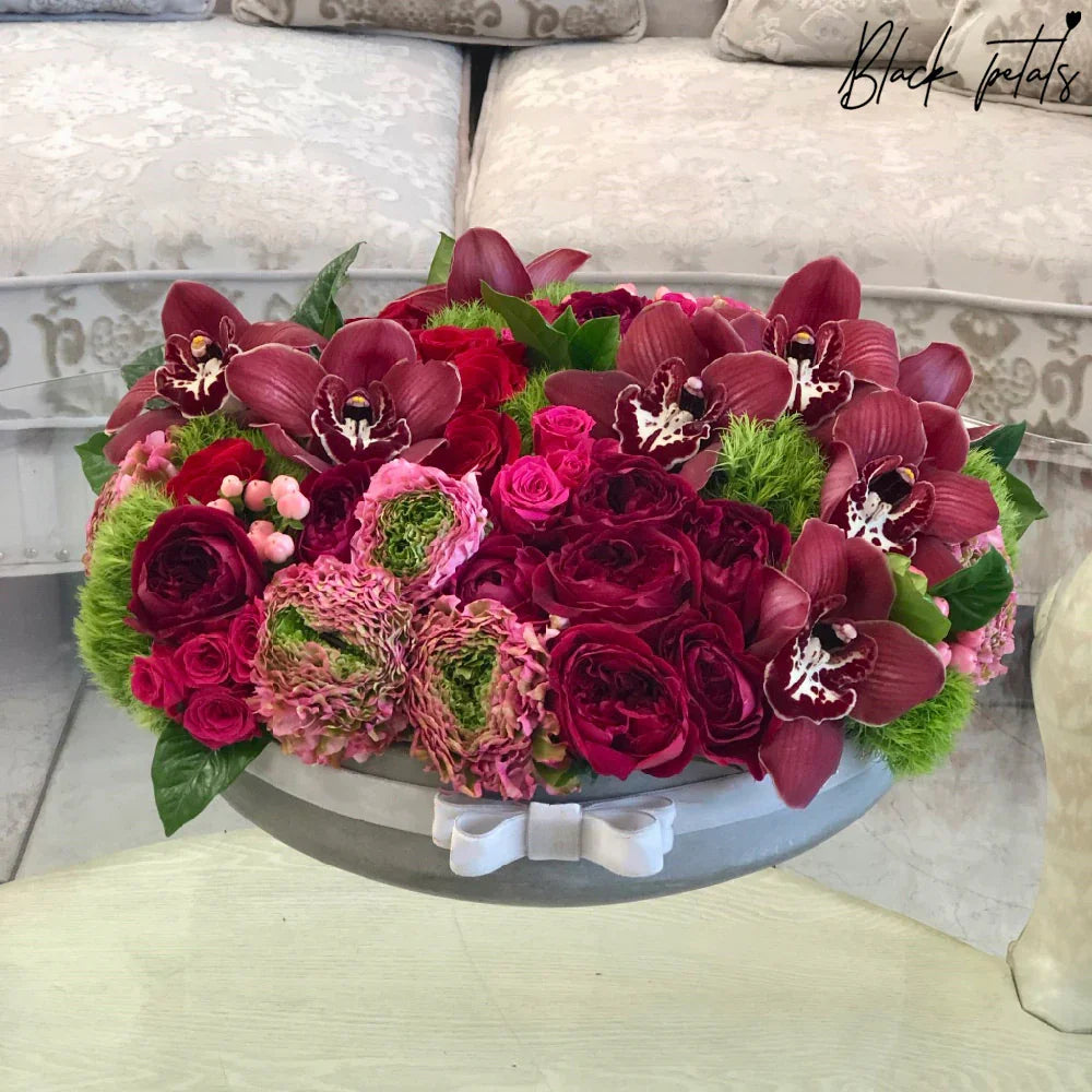 Red Garden In A Ceramic Vase - Black Petals