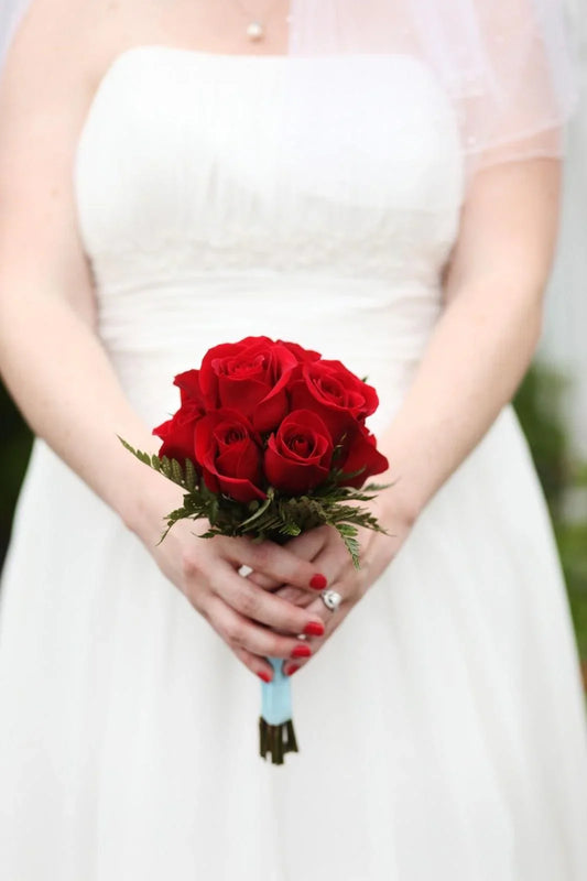 Red Rose Wedding Bouquet by Black Petals