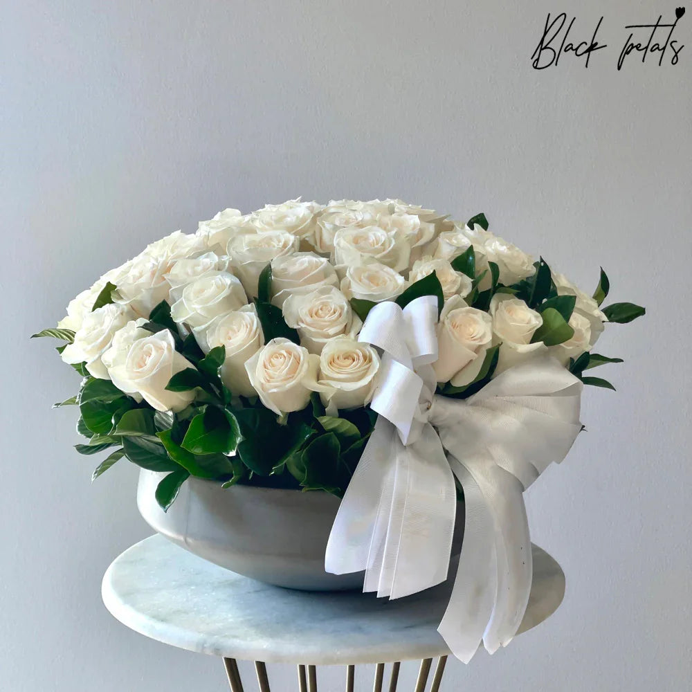 Roses In A Ceramic Vase - Black Petals