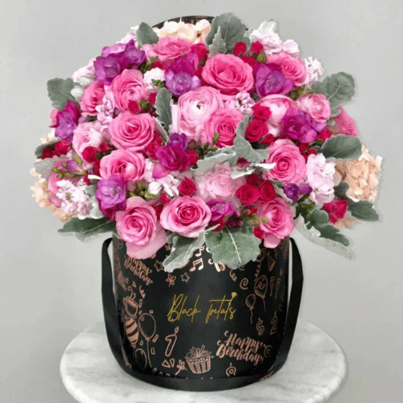 Tickle Me Pink on My Birthday - Black Petals