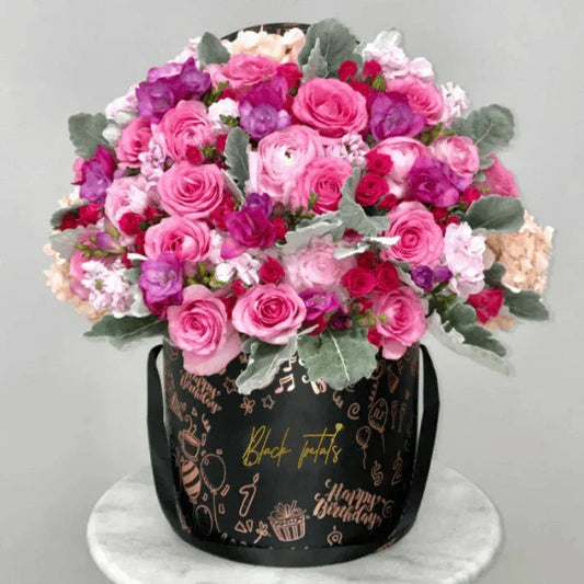 Tickle Me Pink on My Birthday - Black Petals