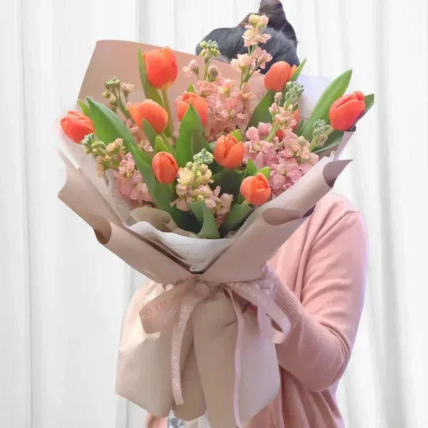 Sunset Splendor Tulip Arrangement (Create Your Own Bouquet) - Black Petals