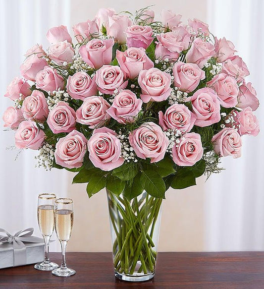 Black petal Ultimate Elegance Long Stem Pink Roses - Black Petals