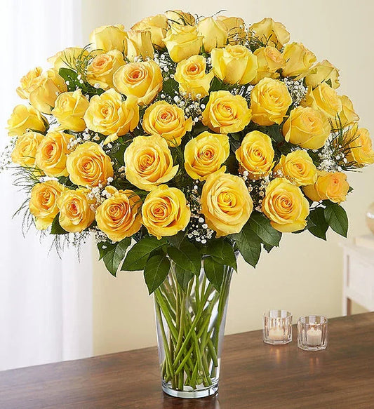 Black Petal Ultimate Elegance Long Stem Yellow Roses - Black Petals