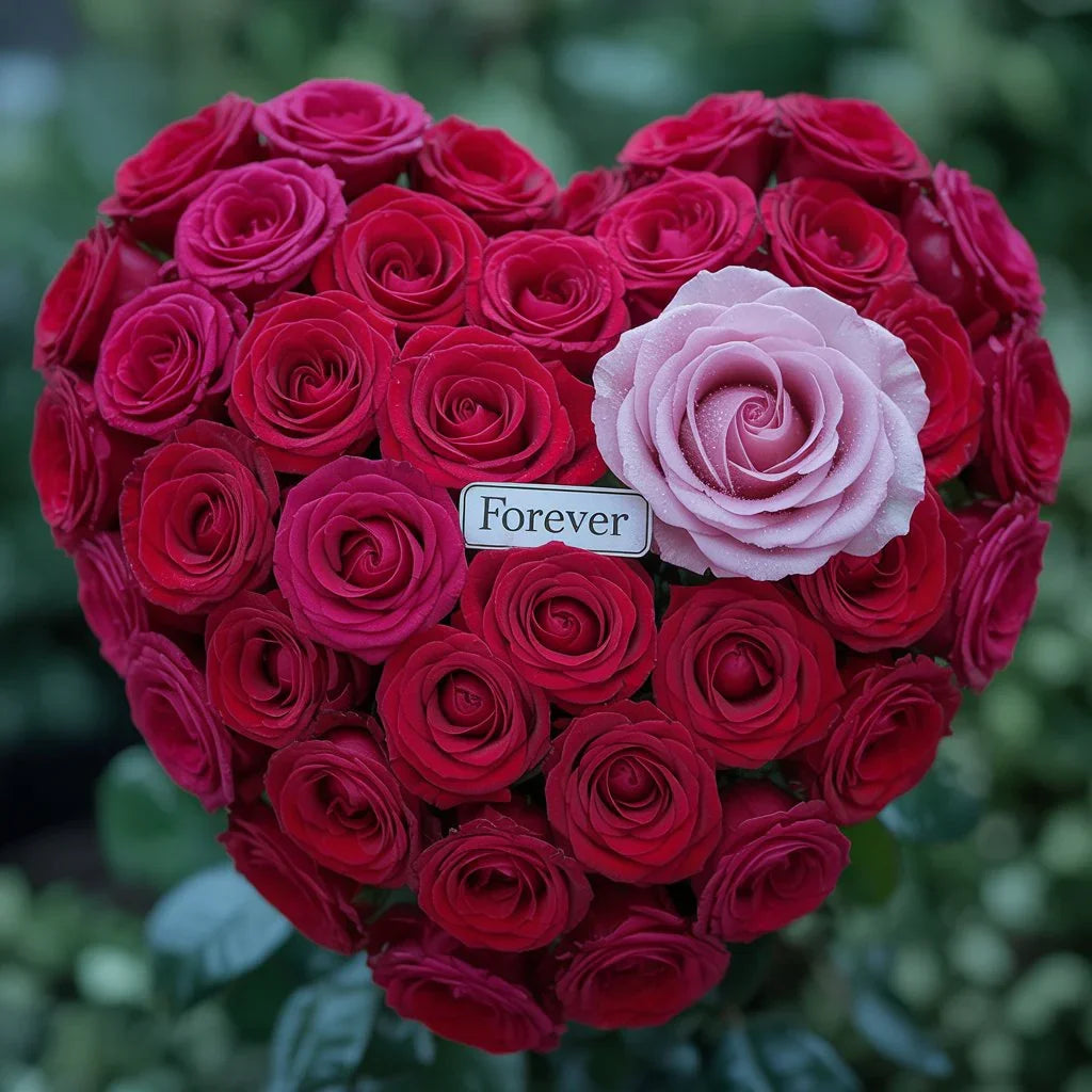 Elegant red heart arrangement rose bouquet perfect for romantic gifts, anniversaries, or Valentine's Day love.